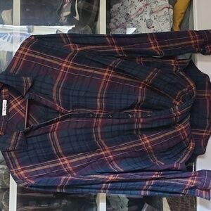 Maurices Plaid Blouse - Navy and Burgundy
